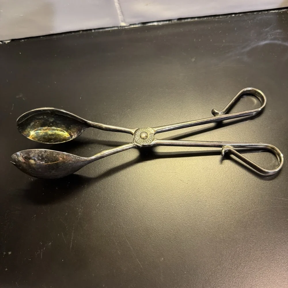 Vintage E.P. Zinc Silver Plated Scissor Salad‎ Tongs